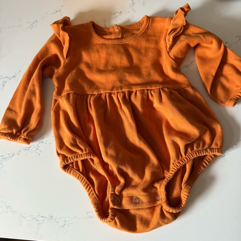 Emerson & friends Orange Ruffled Long Sleeve bubble outfit